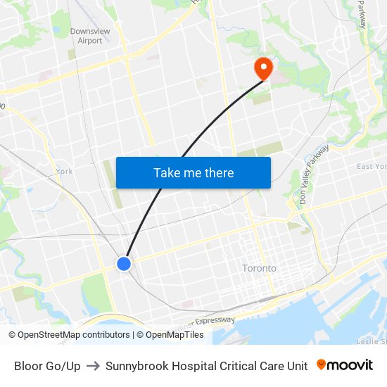 Bloor Go/Up to Sunnybrook Hospital Critical Care Unit map