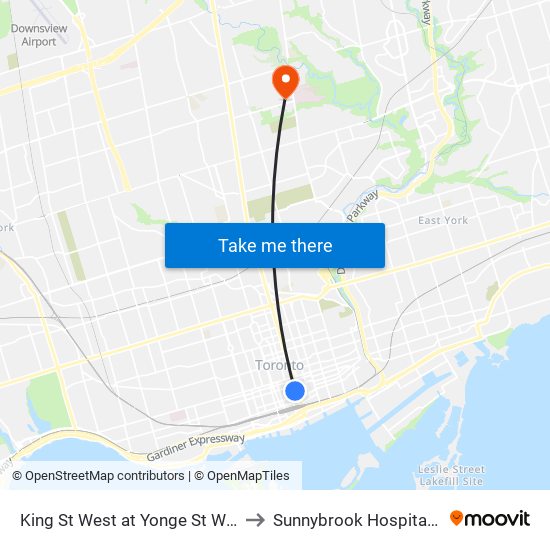 King St West at Yonge St West Side - King Station to Sunnybrook Hospital Critical Care Unit map