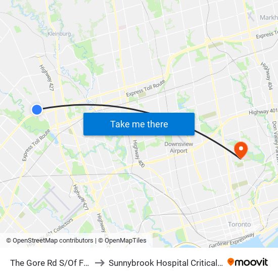 The Gore Rd S/Of Fogal Rd to Sunnybrook Hospital Critical Care Unit map