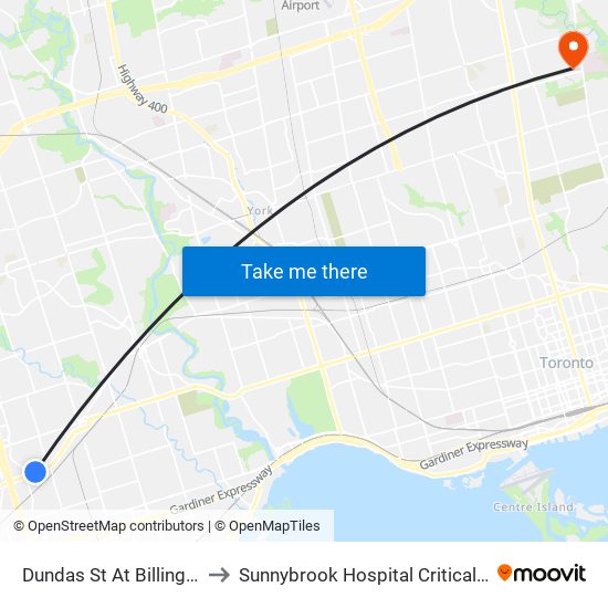 Dundas St At Billingham Rd to Sunnybrook Hospital Critical Care Unit map