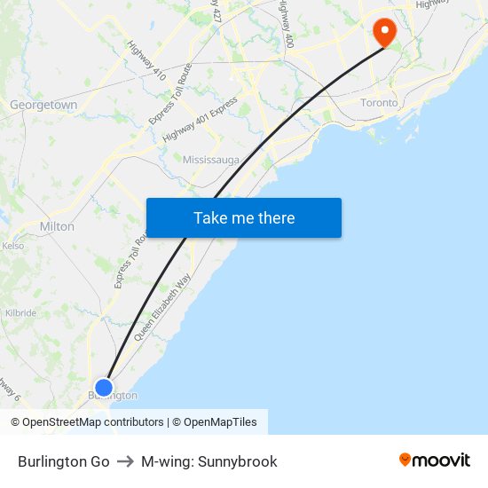 Burlington Go to M-wing: Sunnybrook map