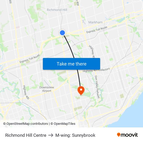 Richmond Hill Centre to M-wing: Sunnybrook map