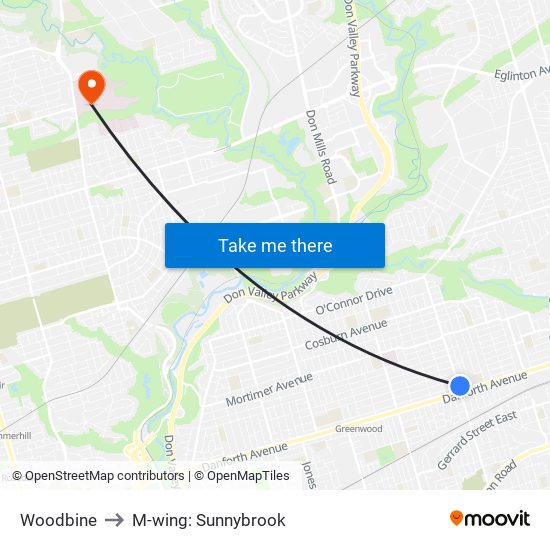 Woodbine to M-wing: Sunnybrook map