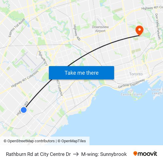 Rathburn Rd at City Centre Dr to M-wing: Sunnybrook map