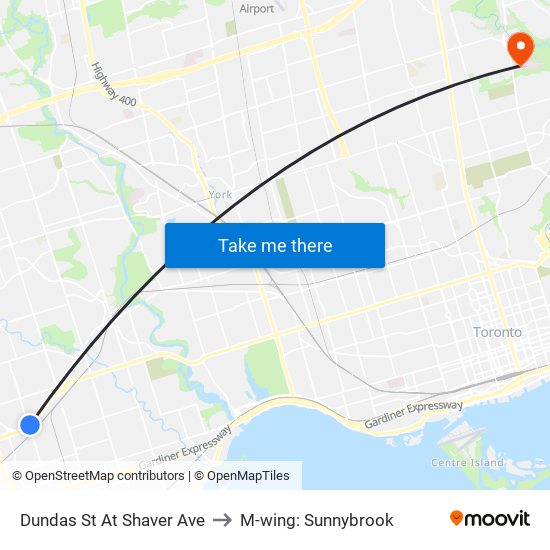 Dundas St At Shaver Ave to M-wing: Sunnybrook map