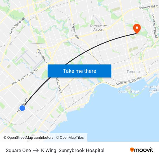 Square One to K Wing: Sunnybrook Hospital map