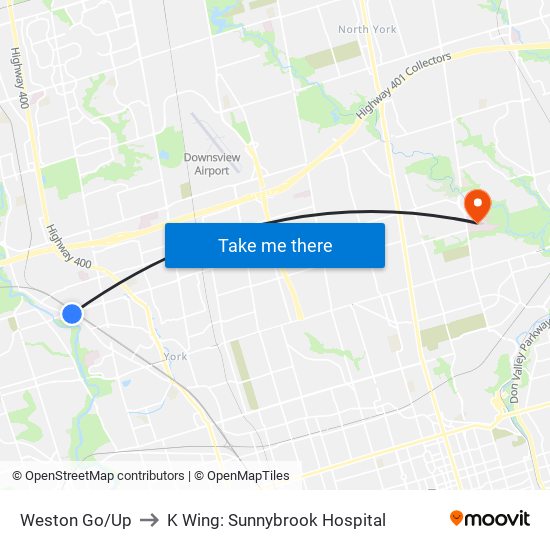 Weston Go/Up to K Wing: Sunnybrook Hospital map