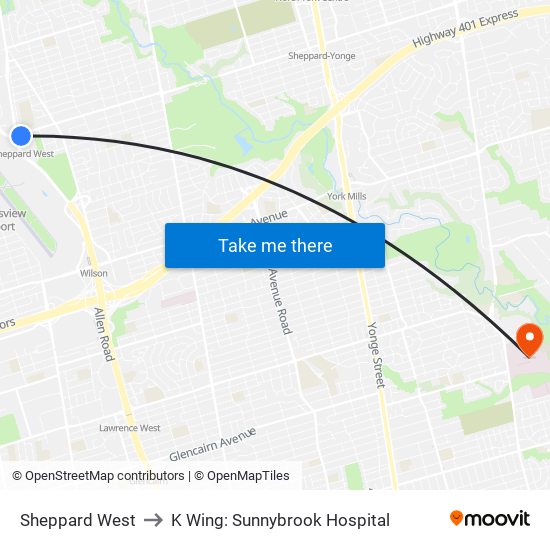 Sheppard West to K Wing: Sunnybrook Hospital map