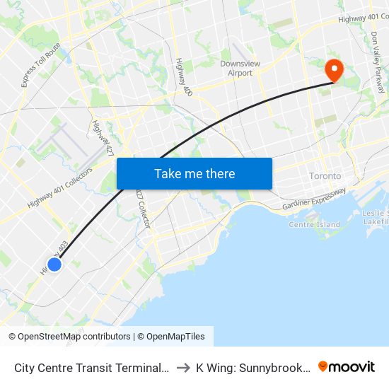 City Centre Transit Terminal Platform A to K Wing: Sunnybrook Hospital map