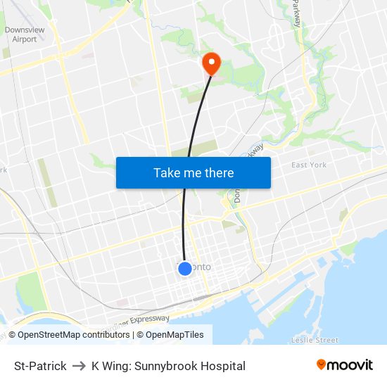 St-Patrick to K Wing: Sunnybrook Hospital map