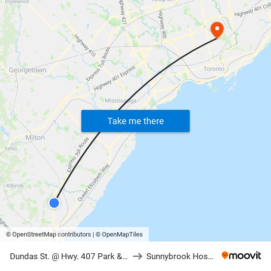 Dundas St. @ Hwy. 407 Park & Ride to Sunnybrook Hospital map