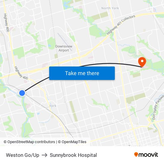 Weston Go/Up to Sunnybrook Hospital map