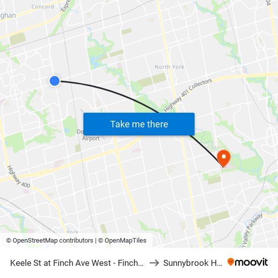 Keele St at Finch Ave West - Finch West Station to Sunnybrook Hospital map