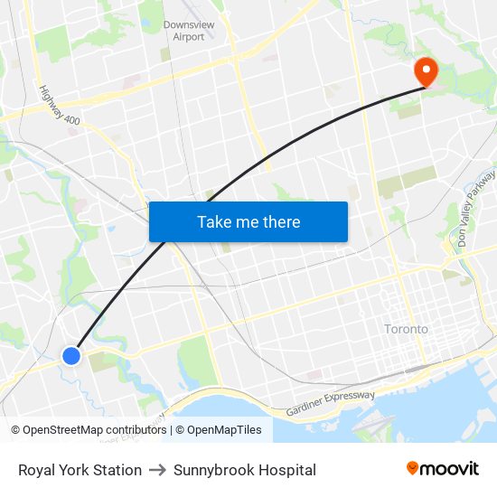 Royal York Station to Sunnybrook Hospital map