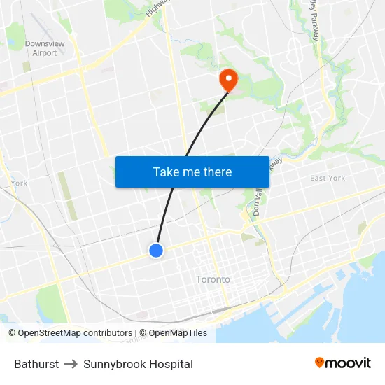 Bathurst to Sunnybrook Hospital map