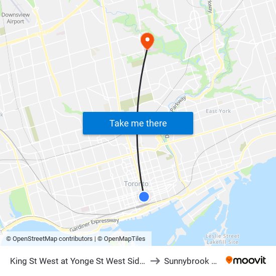 King St West at Yonge St West Side - King Station to Sunnybrook Hospital map