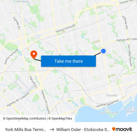 York Mills Bus Terminal to William Osler - Etobicoke Site map