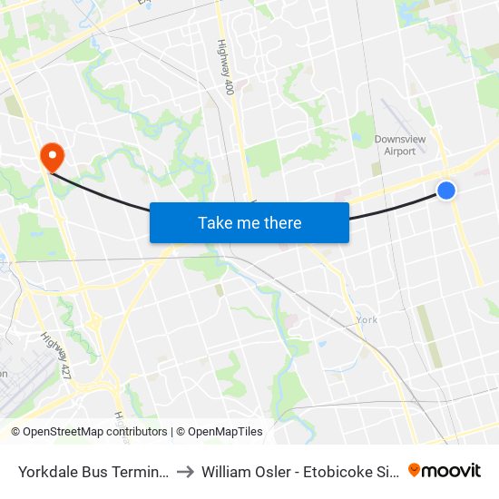 Yorkdale Bus Terminal to William Osler - Etobicoke Site map