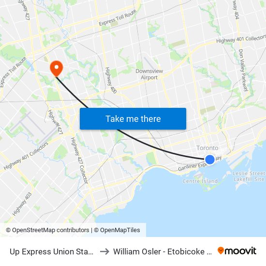 Up Express Union Station to William Osler - Etobicoke Site map
