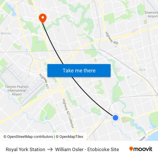 Royal York Station to William Osler - Etobicoke Site map