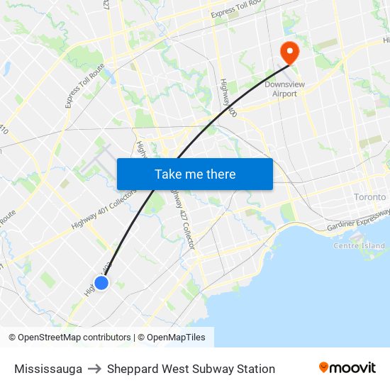 Mississauga to Sheppard West Subway Station map