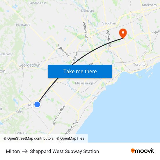 Milton to Sheppard West Subway Station map