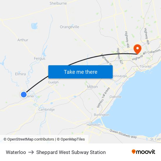 Waterloo to Sheppard West Subway Station map