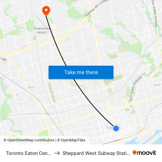 Toronto Eaton Centre to Sheppard West Subway Station map