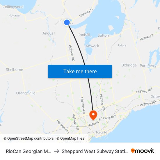 RioCan Georgian Mall to Sheppard West Subway Station map