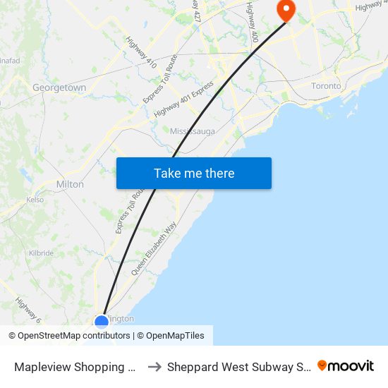 Mapleview Shopping Centre to Sheppard West Subway Station map