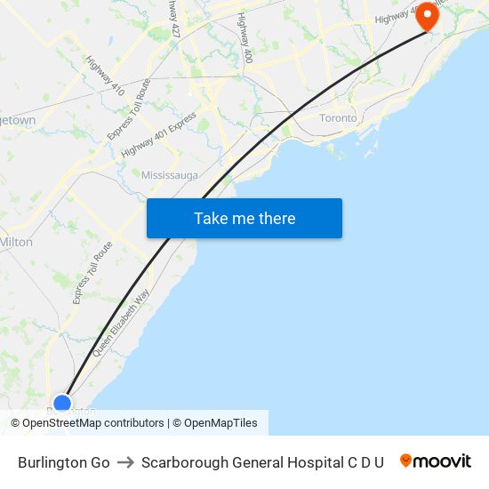 Burlington Go to Scarborough General Hospital C D U map