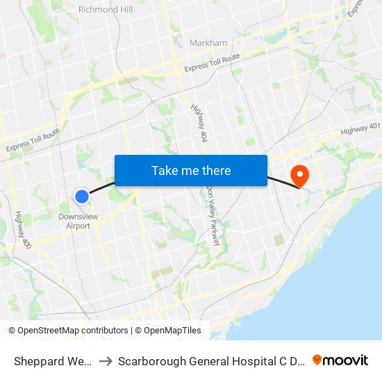 Sheppard West to Scarborough General Hospital C D U map