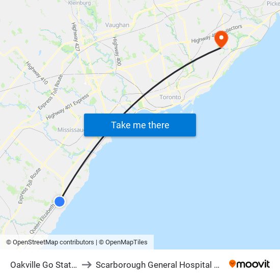 Oakville Go Station to Scarborough General Hospital C D U map