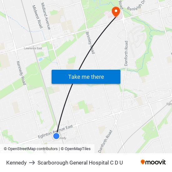 Kennedy to Scarborough General Hospital C D U map