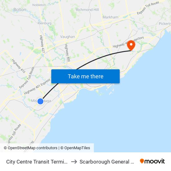 City Centre Transit Terminal Platform K to Scarborough General Hospital C D U map