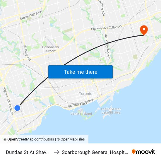Dundas St At Shaver Ave to Scarborough General Hospital C D U map