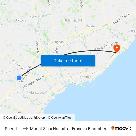 Sheridan College to Mount Sinai Hospital - Frances Bloomberg Centre for Women's and Infants' Health map