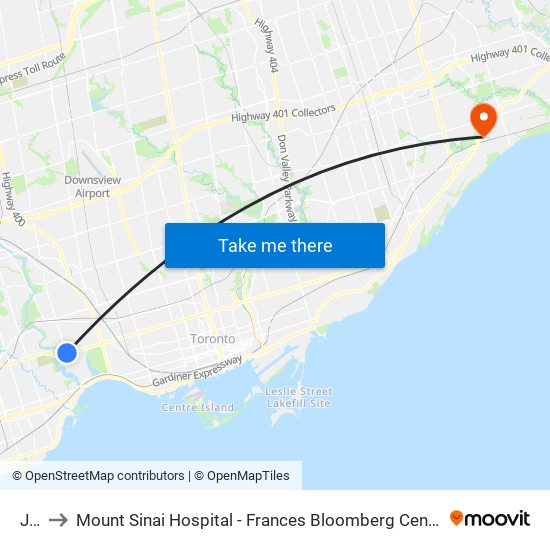 Jane to Mount Sinai Hospital - Frances Bloomberg Centre for Women's and Infants' Health map