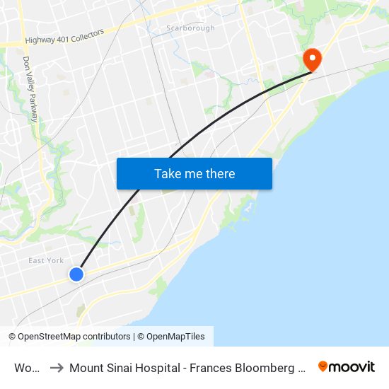 Woodbine to Mount Sinai Hospital - Frances Bloomberg Centre for Women's and Infants' Health map