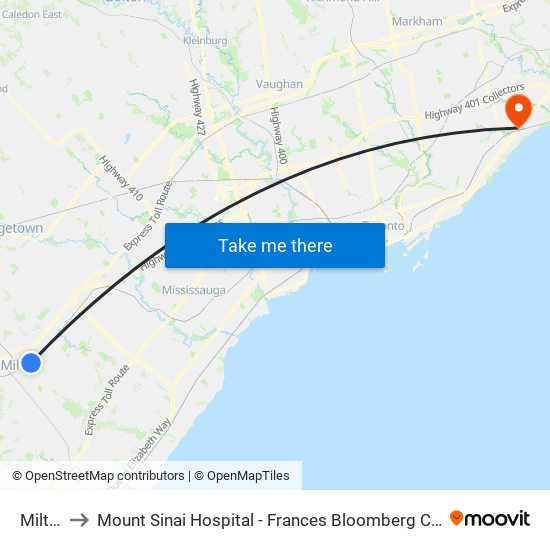 Milton Go to Mount Sinai Hospital - Frances Bloomberg Centre for Women's and Infants' Health map