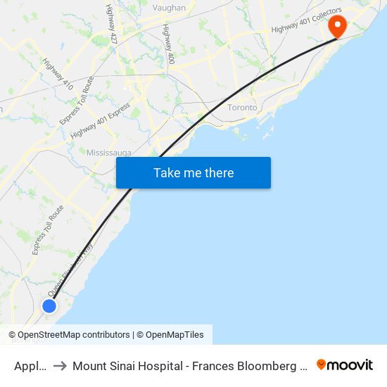 Appleby Go to Mount Sinai Hospital - Frances Bloomberg Centre for Women's and Infants' Health map