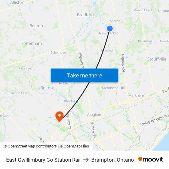 East Gwillimbury Go Station Rail to Brampton, Ontario map