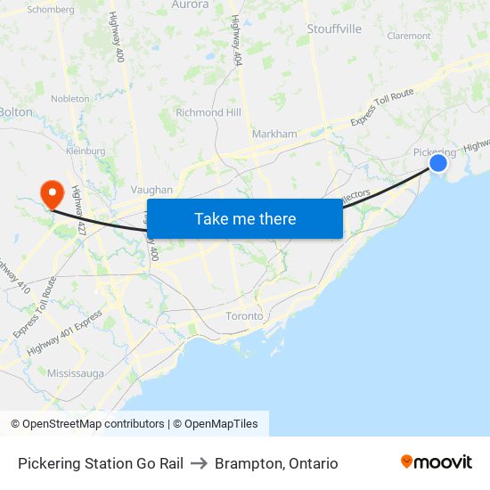 Pickering Station Go Rail to Brampton, Ontario map