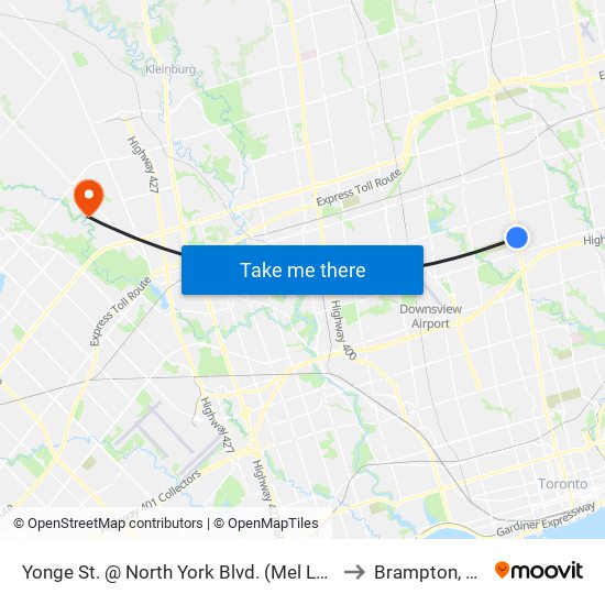 Yonge St. @ North York Blvd. (Mel Lastman Square) to Brampton, Ontario map