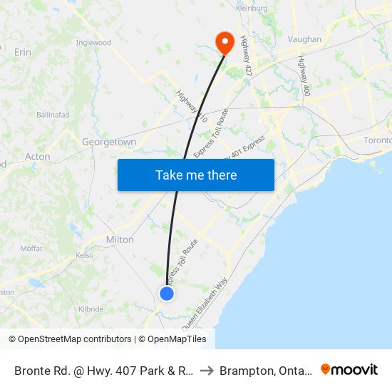 Bronte Rd. @ Hwy. 407 Park & Ride to Brampton, Ontario map