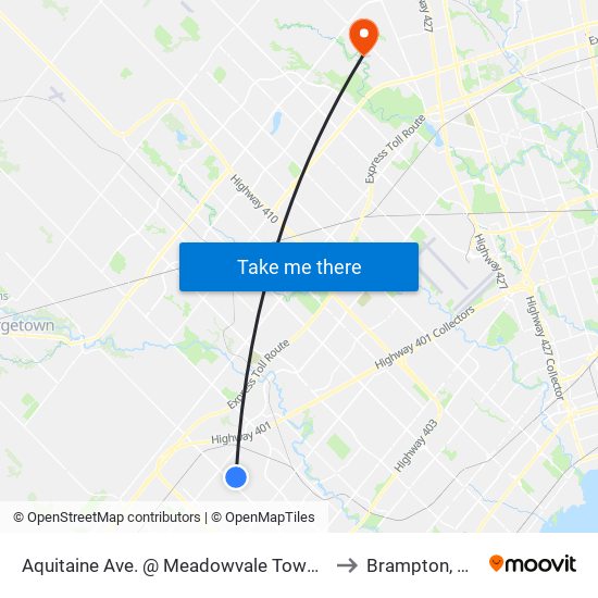 Aquitaine Ave. @ Meadowvale Town Centre Circle to Brampton, Ontario map