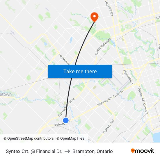Syntex Crt. @ Financial Dr. to Brampton, Ontario map