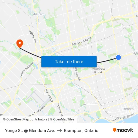 Yonge St. @ Glendora Ave. to Brampton, Ontario map