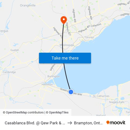Casablanca Blvd. @ Qew Park & Ride to Brampton, Ontario map