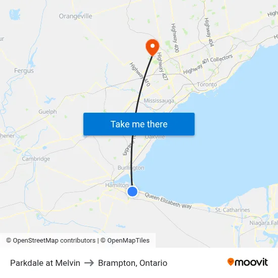 Parkdale at Melvin to Brampton, Ontario map